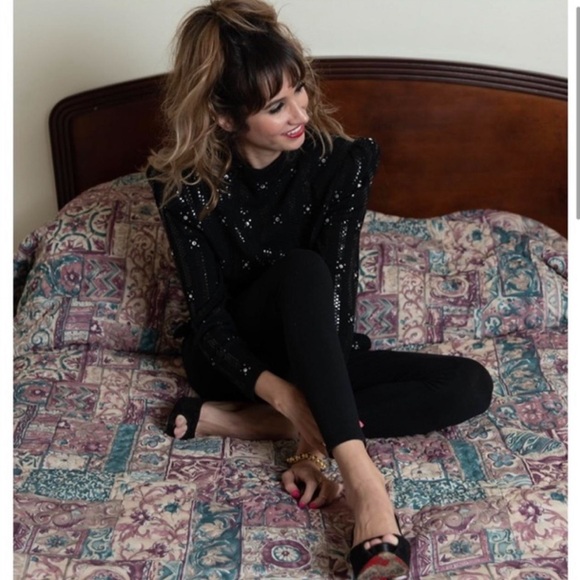 Vintage St. John Knit Rhinestone Shoulder Pads Sweater Top - Picture 2 of 4